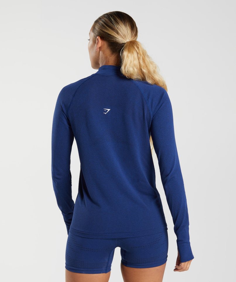 Bluzy Gymshark Vital Seamless 1/2 Zip Damskie Niebieskie | PL 027YKG